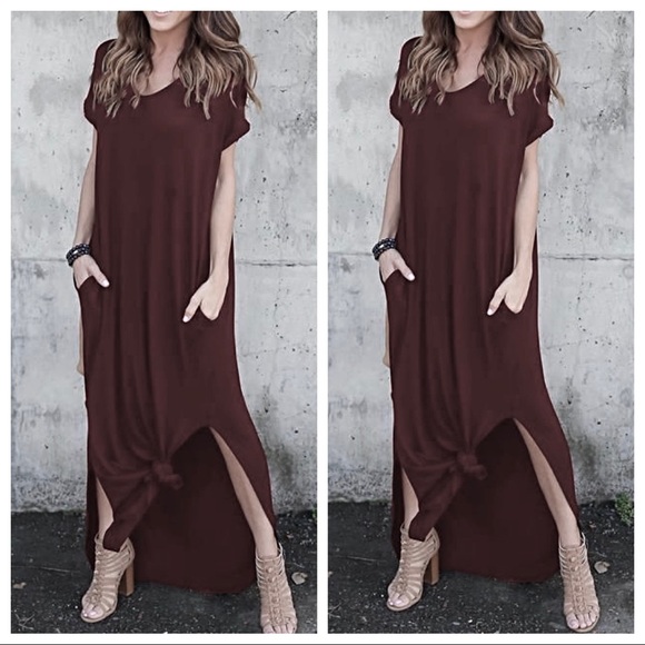 Grey side pockets loose fit maxi dress - Picture 3 of 6